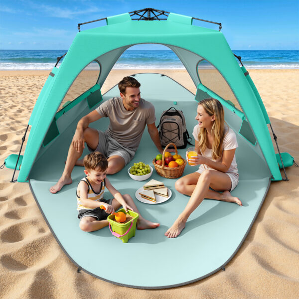 Beach Tent, UPF 30+ UV Protection, 4 Persons, Mint Green