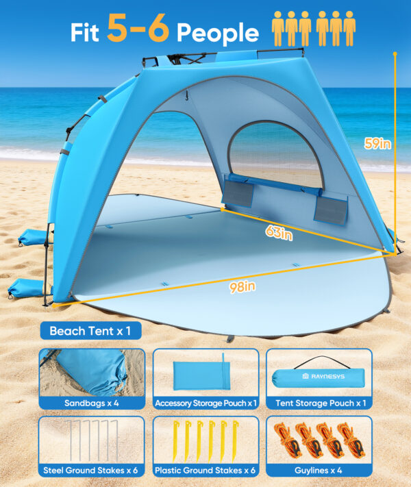 Beach Tent, UPF 30+ UV Protection, 6 Persons, Sky Blue