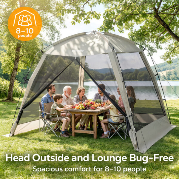 12 × 12ft Camping Screen Tent, 8-10 People, Beige