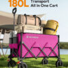 Wagons Carts Foldable, 180L Heavy Duty Foldable Wagon, Pink