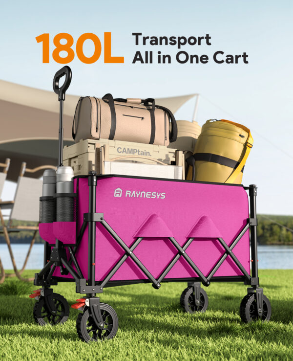 Wagons Carts Foldable, 180L Heavy Duty Foldable Wagon, Pink