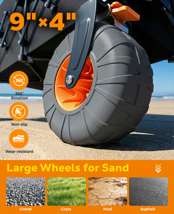 Beach Wagon with Big Wheels for Sand, 200L, Black