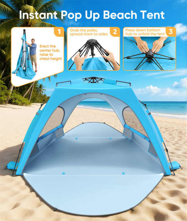 Beach Tent, UPF 30+ UV Protection, 4 Persons, Sky Blue