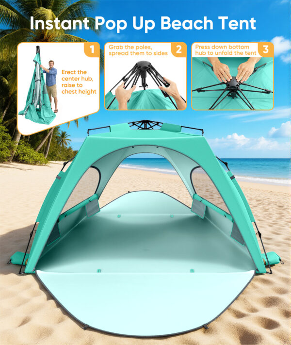 Beach Tent, UPF 30+ UV Protection, 4 Persons, Mint Green