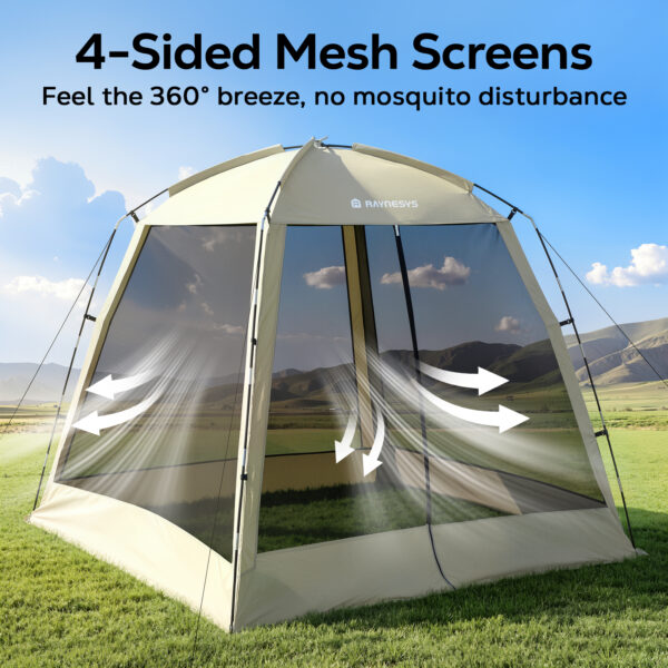 8 × 8ft Camping Screen Tent, 6-8 People, Beige