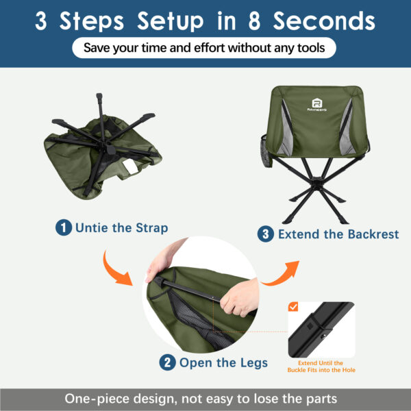 Raynesys 1 Pack Portable Camping Chair, 3.8Lb Lightweight Folding Chairs, Army Green