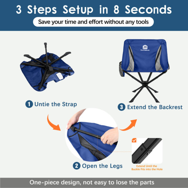Raynesys 2 Pack Portable Camping Chair, 3.8Lb Lightweight Folding Chairs, Blue