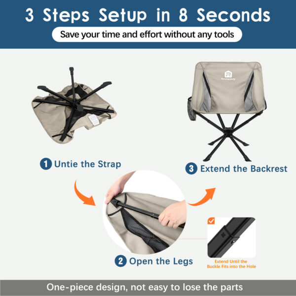 Raynesys 2 Pack Portable Camping Chair, 3.8Lb Lightweight Folding Chairs, Khaki