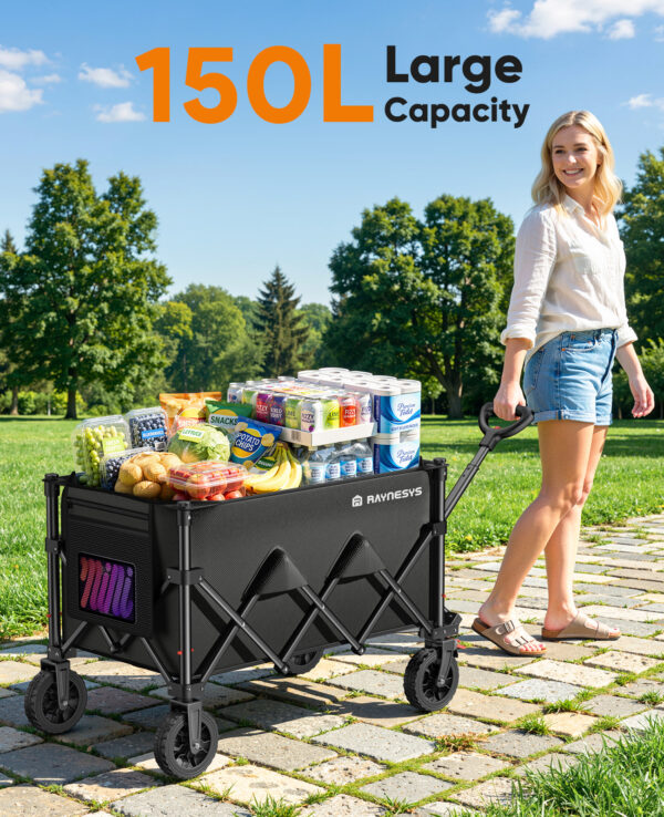 Wagons Carts Foldable, 150L Heavy Duty Foldable Wagon, Black