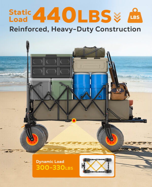 Beach Wagon with Big Wheels for Sand, 200L, Black