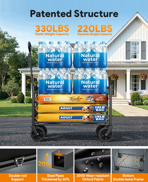 Wagons Carts Foldable, 220 LBS & 330 LBS, Black