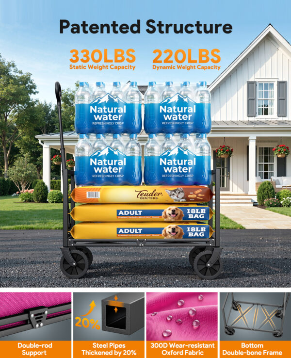 4 Wagons Carts Foldable, 220 LBS & 330 LBS, Pink