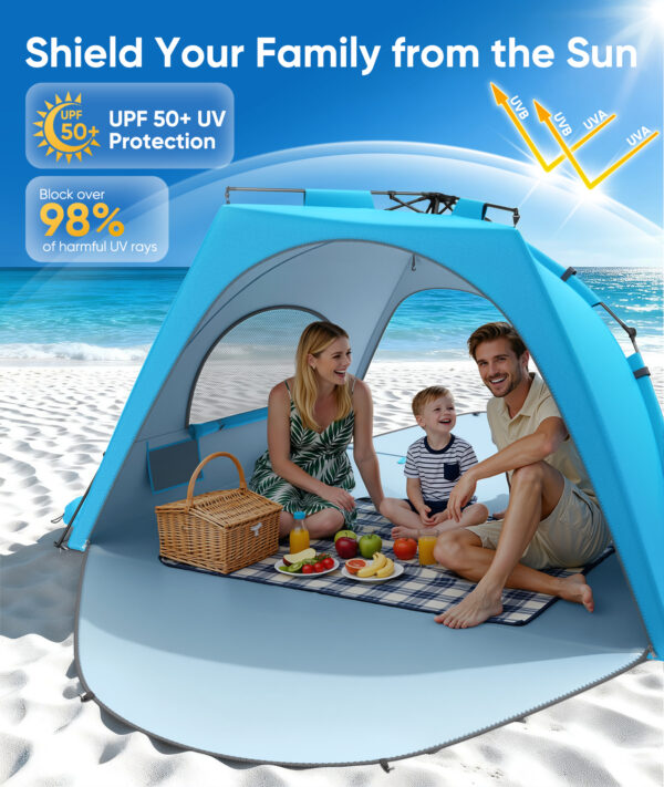 Beach Tent, UPF 30+ UV Protection, 4 Persons, Sky Blue