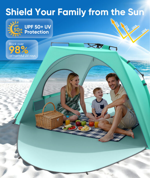 Beach Tent, UPF 30+ UV Protection, 4 Persons, Mint Green