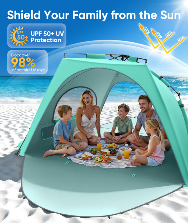 Beach Tent, UPF 30+ UV Protection, 6 Persons, Mint Green