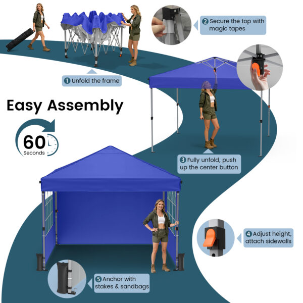 10x10ft 10 Person Party Tent, Pop Up Canopy Tent with Sidewalls, Blue