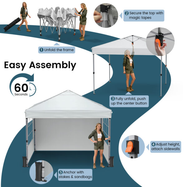 10x10ft 10 Person Party Tent, Pop Up Canopy Tent with Sidewalls, White