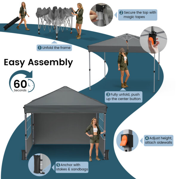 10x10ft 10 Person Party Tent, Pop Up Canopy Tent with Sidewalls, Gray