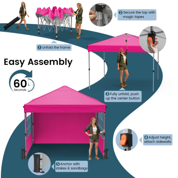 10x10ft 10 Person Party Tent, Pop Up Canopy Tent with Sidewalls, Pink