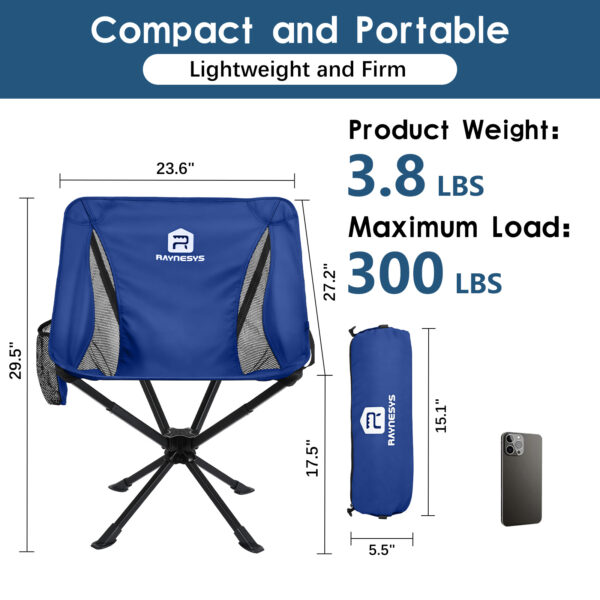 Raynesys 2 Pack Portable Camping Chair, 3.8Lb Lightweight Folding Chairs, Blue
