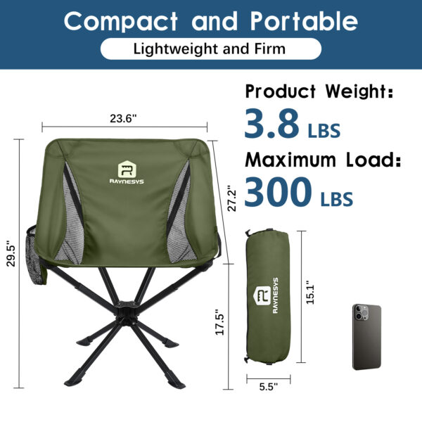 Raynesys 2 Pack Portable Camping Chair, 3.8Lb Lightweight Folding Chairs, Army Green
