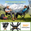 Raynesys 360° Rotation Camping Chair, Cup Holder & Storage Pocket, Portable Camping Chair, 1 Pack, Black