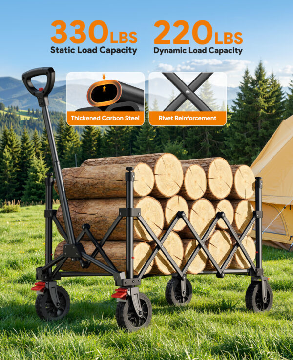 Wagons Carts Foldable, 150L Heavy Duty Foldable Wagon, Black