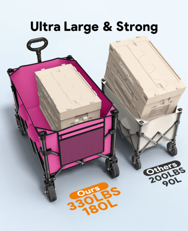 Wagons Carts Foldable, 180L Heavy Duty Foldable Wagon, Pink