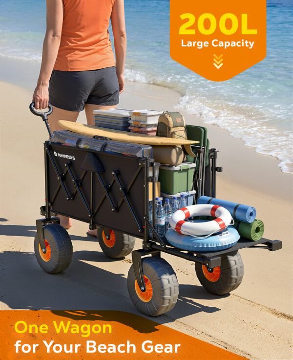 Beach Wagon with Big Wheels for Sand, 200L, Black