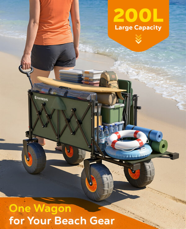 Beach Wagon with Big Wheels for Sand, 200L, Army Green
