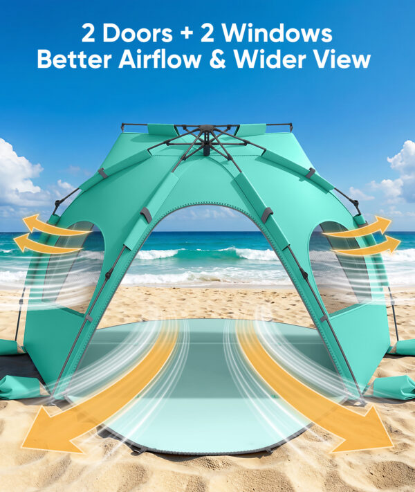 Beach Tent, UPF 30+ UV Protection, 4 Persons, Mint Green