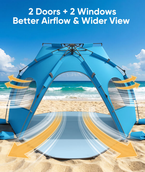 Beach Tent, UPF 30+ UV Protection, 6 Persons, Sky Blue