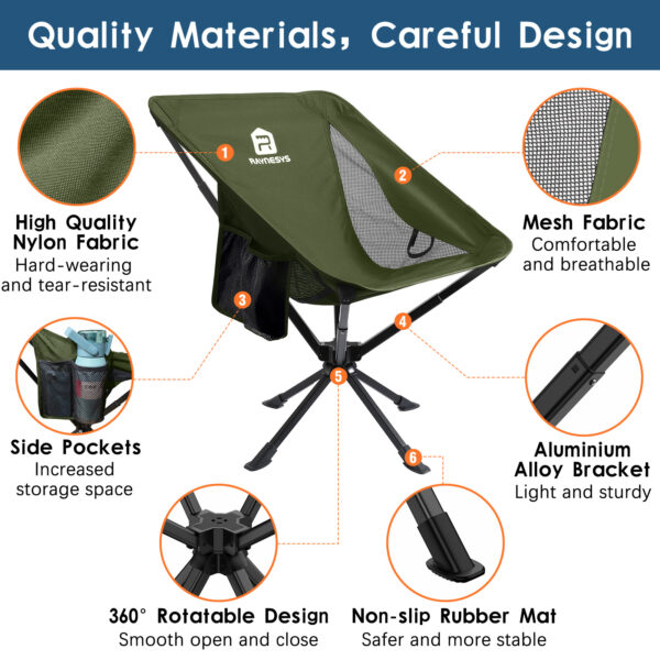 Raynesys 2 Pack Portable Camping Chair, 3.8Lb Lightweight Folding Chairs, Army Green