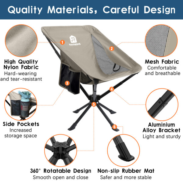 Raynesys 2 Pack Portable Camping Chair, 3.8Lb Lightweight Folding Chairs, Khaki