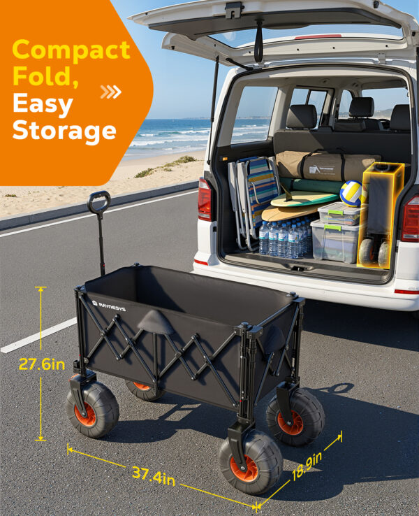 Beach Wagon with Big Wheels for Sand, 200L, Black