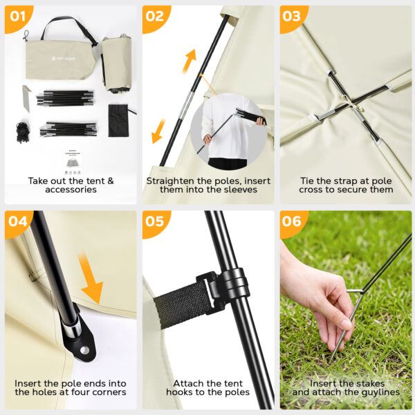 8 × 8ft Camping Screen Tent, 6-8 People, Beige