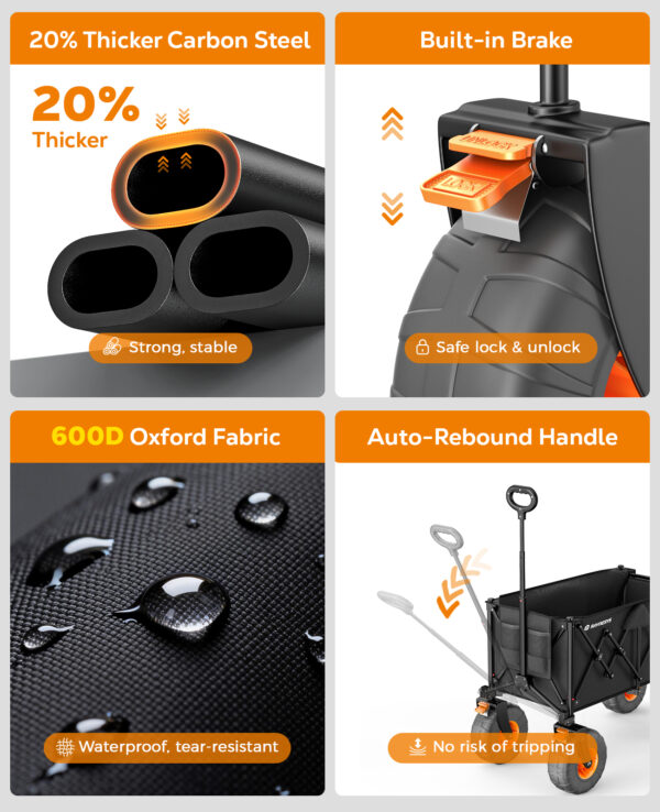 Beach Wagon with Big Wheels for Sand, 200L, Black