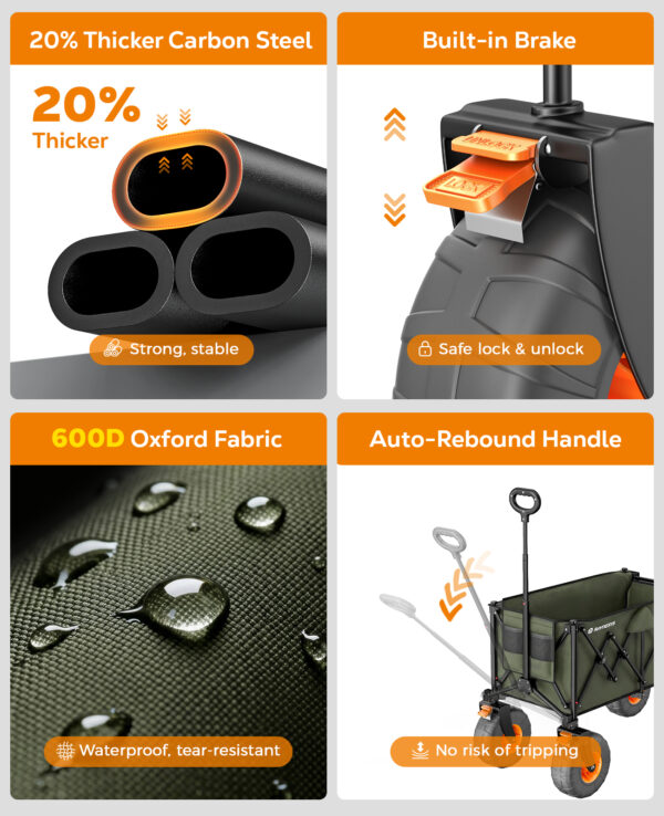 Beach Wagon with Big Wheels for Sand, 200L, Army Green