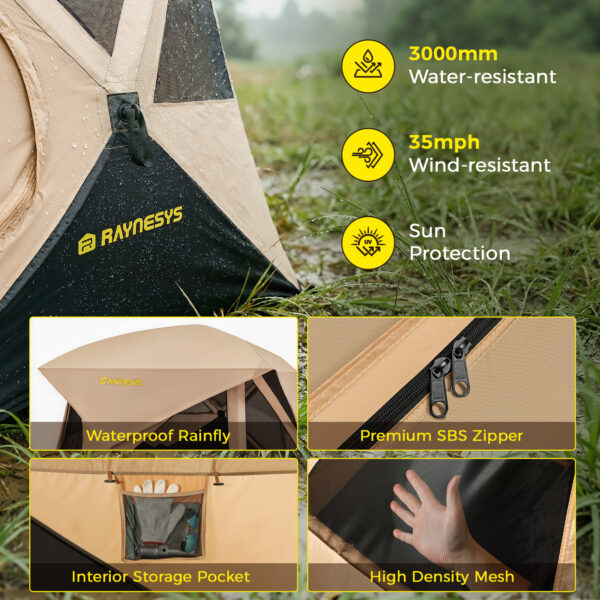 Camping Tent, with Rainfly & Carry Bag, Black & Khaki