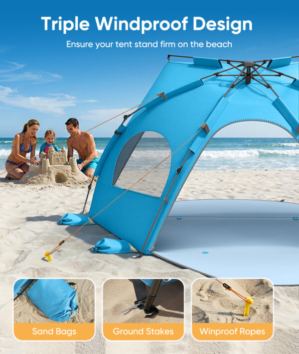 Beach Tent, UPF 30+ UV Protection, 4 Persons, Sky Blue