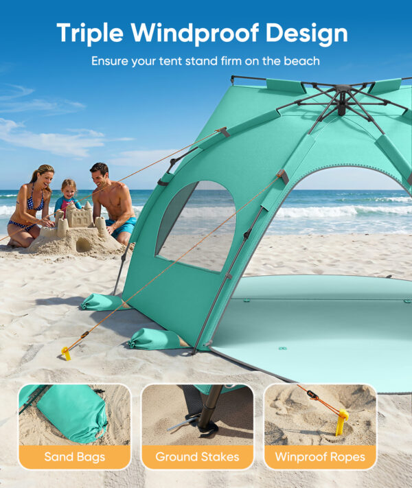 Beach Tent, UPF 30+ UV Protection, 4 Persons, Mint Green