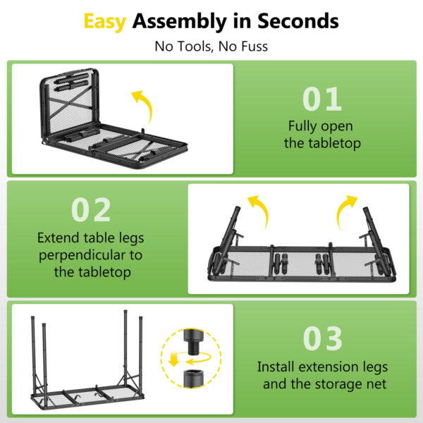 Folding Grill Table for Outside , 3 Height Adjustable, Large, Black