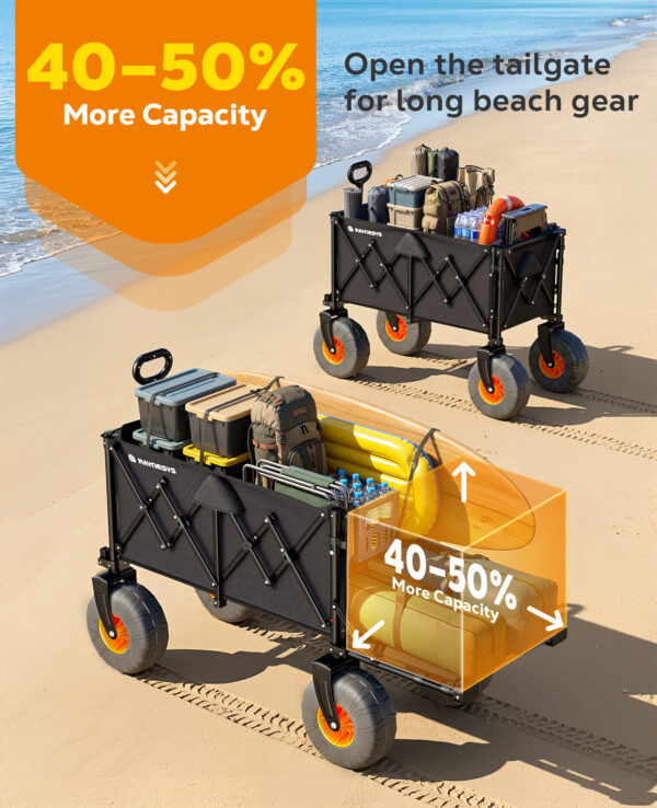 Beach Wagon with Big Wheels for Sand, 200L, Black