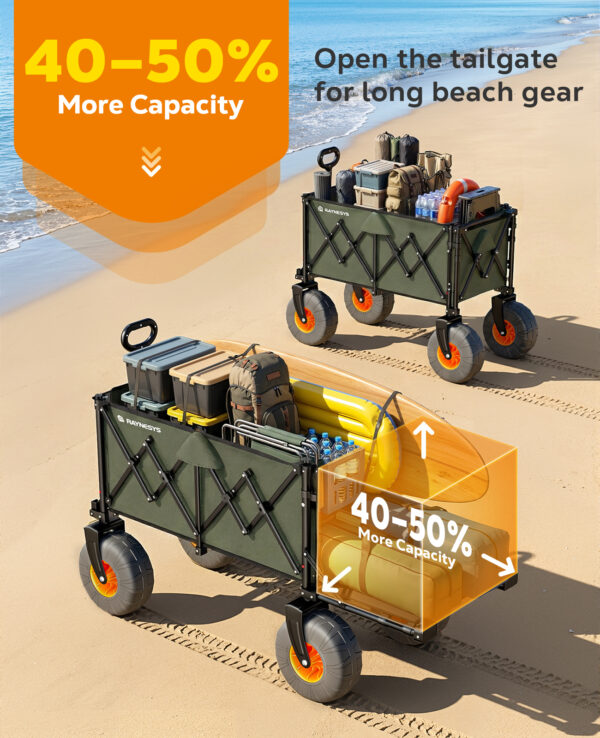 Beach Wagon with Big Wheels for Sand, 200L, Army Green