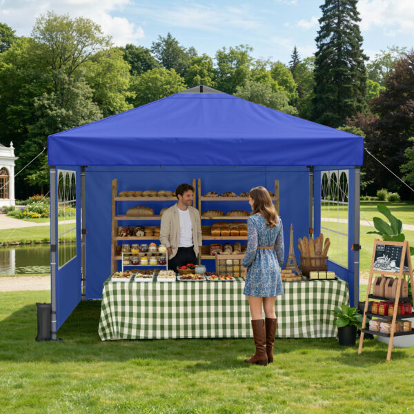 10x10ft 10 Person Party Tent, Pop Up Canopy Tent with Sidewalls, Blue
