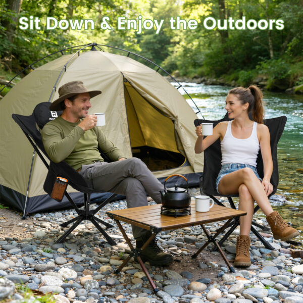 Raynesys 360° Rotation Camping Chair, Cup Holder & Storage Pocket, Portable Camping Chair, 1 Pack, Black
