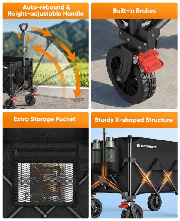 Wagons Carts Foldable, 150L Heavy Duty Foldable Wagon, Black