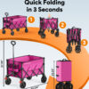 Wagons Carts Foldable, 180L Heavy Duty Foldable Wagon, Pink