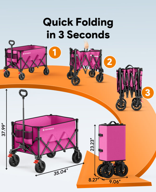 Wagons Carts Foldable, 180L Heavy Duty Foldable Wagon, Pink