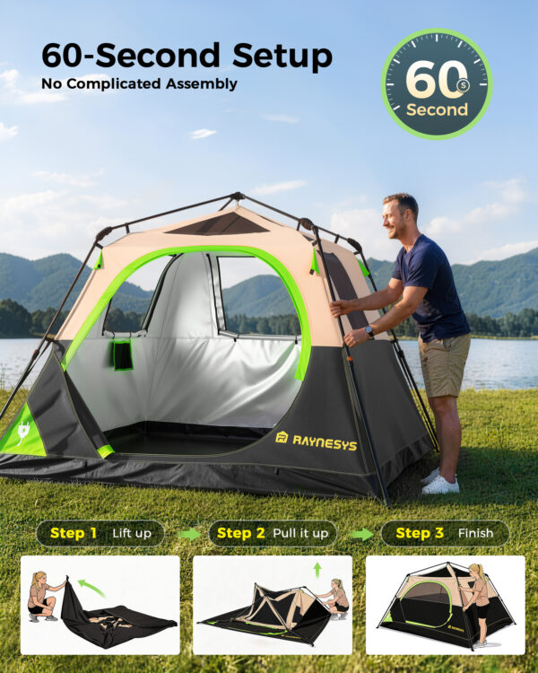 Instant Tent with Telescoping Poles, 4 Persons, Black+Brown